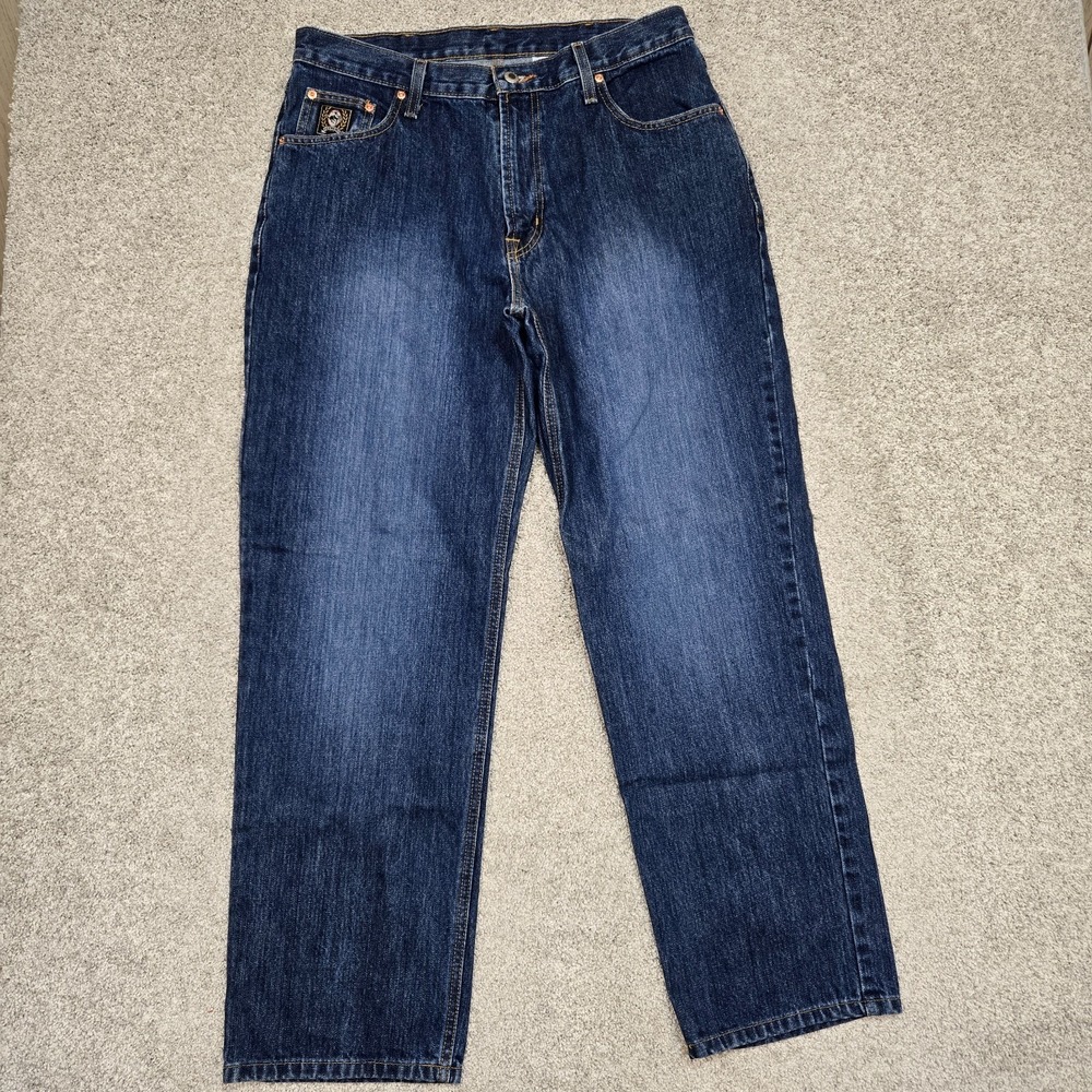 Cinch Blue jeans Men's 34x32 Black Label Loose Fit Tapered Leg dark wash western